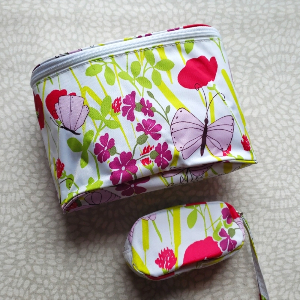 Clinique Springtime Floral Butterfly Cosmetic Bag Case Set